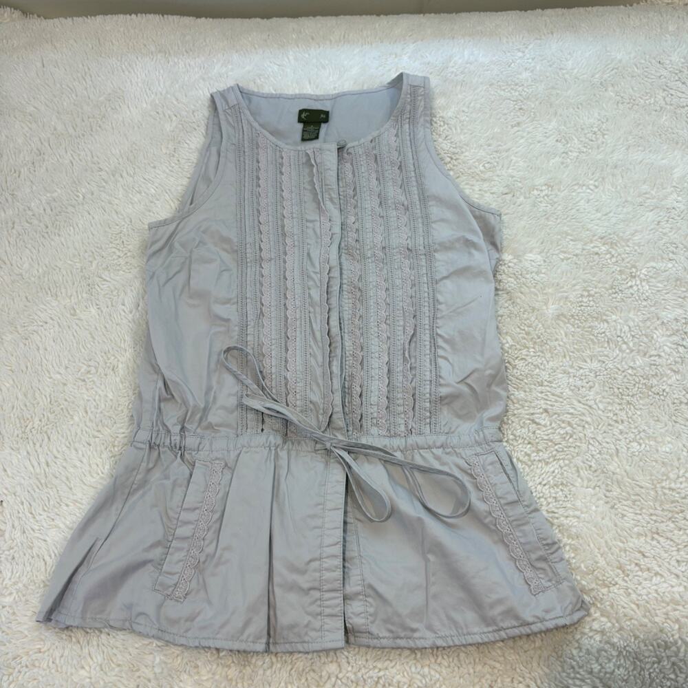 Anthropologie Fei Womens 4 Boho Cottage Core Sleeveless Button Up Teacher Gray